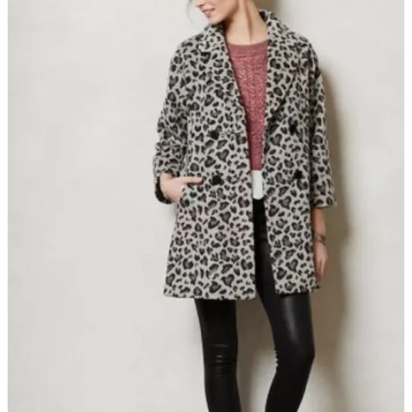 Anthropologie Elevenses gray animal print swing trapeze coat ladies size Small - Picture 3 of 13